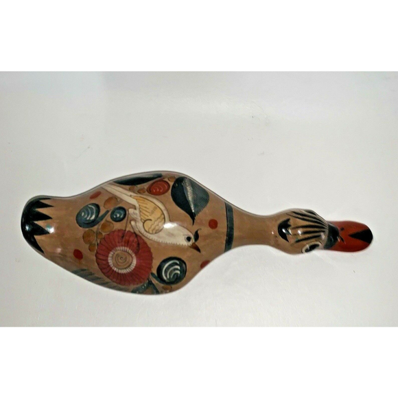 Vintage Large Mexican Folk Art Pottery Tonala Duck Goose Bird 12.5" Long - Picture 12 of 12